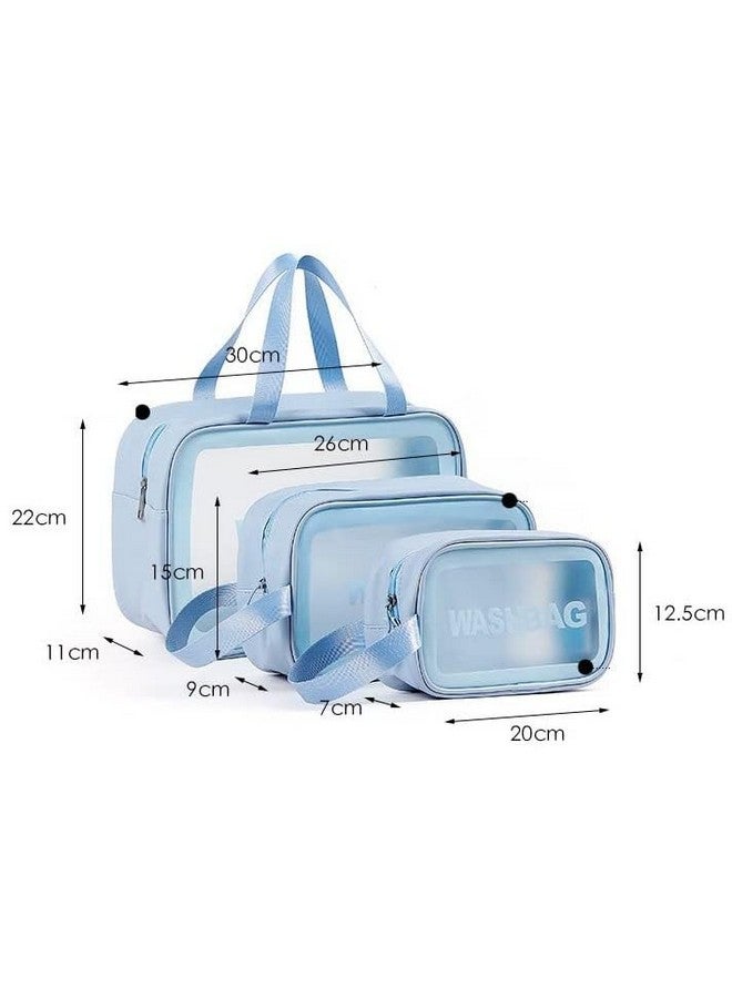 DEVHEART Clear Makeup Pouch Set, Cosmetic Organizer Bag Pouches for Women and Girls Waterproof Clear Toiletry for Storage and Travelling (Sky) - Image 2
