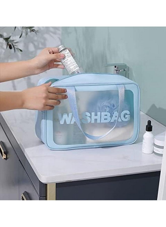 DEVHEART Clear Makeup Pouch Set, Cosmetic Organizer Bag Pouches for Women and Girls Waterproof Clear Toiletry for Storage and Travelling (Sky) - Image 4