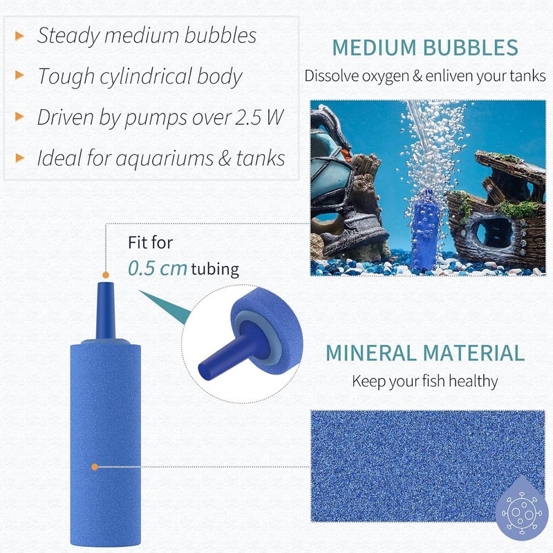 Meridian 6 Pcs 5 cm Fish Tank Air Stone Cylinder Blue Bubble Diffuser - CT - Image 3