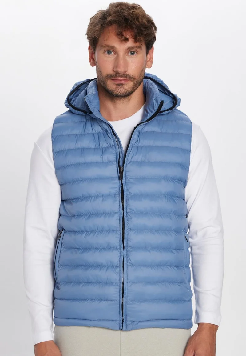 تودورس Men's Slim Fit Slim Fit Lined Windproof Pocket Blue Detachable Hooded Puffer Vest