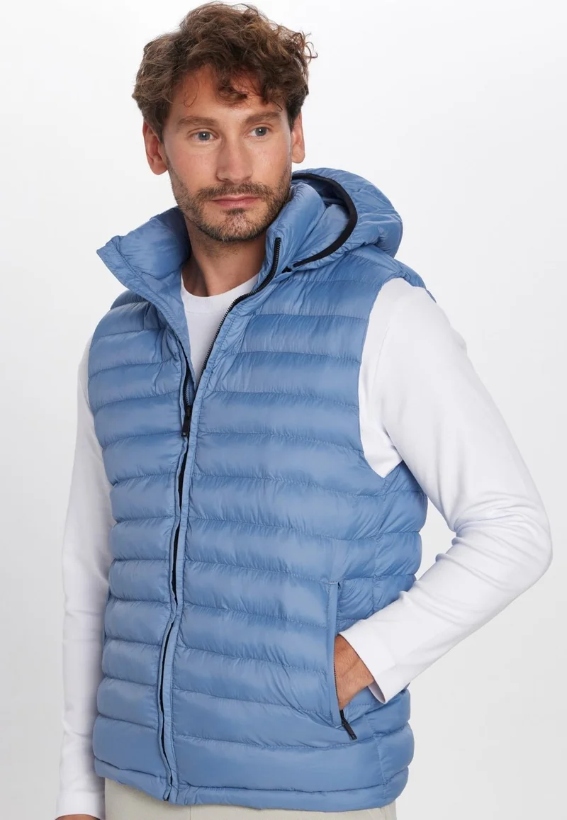 تودورس Men's Slim Fit Slim Fit Lined Windproof Pocket Blue Detachable Hooded Puffer Vest