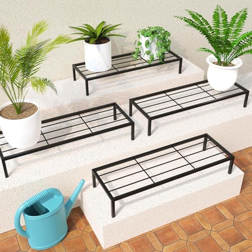 WonderStand Alpha Metal Plant Stand for Living Room | Planter Stand for Balcony Indoor & Outdoor (Black, Set of 4) - Image 1