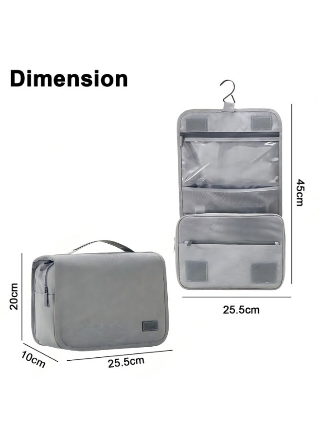 BABONA Hanging Toiletry Bag Waterproof Travel Organizer with Hook, Large Capacity Cosmetic & Toiletry Storage Bag for Bathroom, Travel, Gym, Camping (Grey) - Image 2