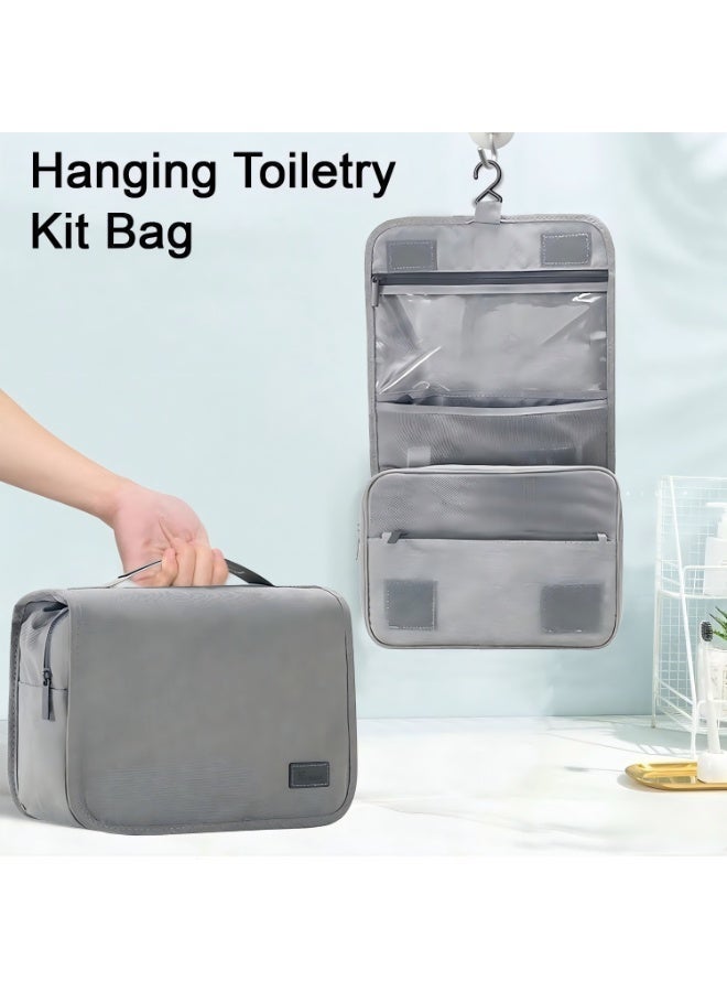 BABONA Hanging Toiletry Bag Waterproof Travel Organizer with Hook, Large Capacity Cosmetic & Toiletry Storage Bag for Bathroom, Travel, Gym, Camping (Grey) - Image 5