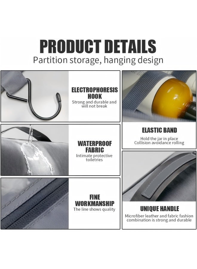 BABONA Hanging Toiletry Bag Waterproof Travel Organizer with Hook, Large Capacity Cosmetic & Toiletry Storage Bag for Bathroom, Travel, Gym, Camping (Grey) - Image 3
