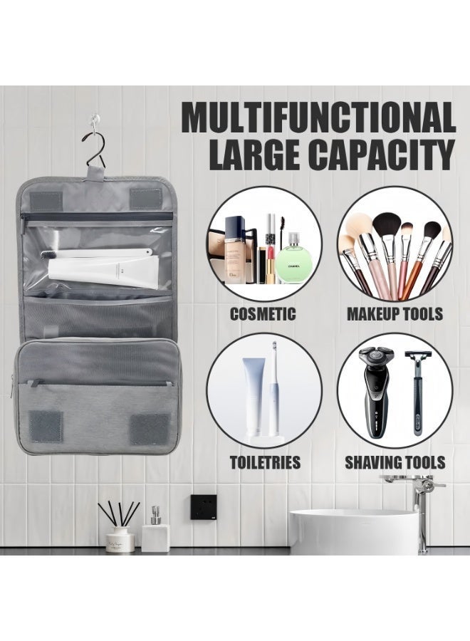 BABONA Hanging Toiletry Bag Waterproof Travel Organizer with Hook, Large Capacity Cosmetic & Toiletry Storage Bag for Bathroom, Travel, Gym, Camping (Grey) - Image 4