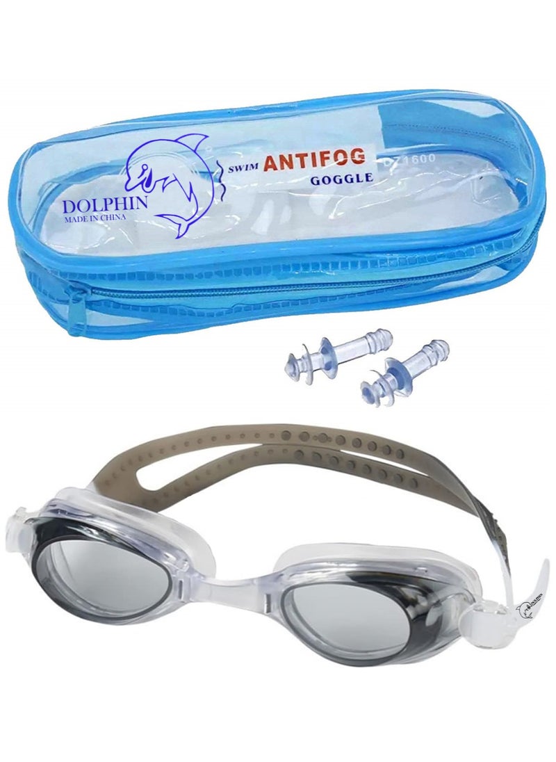Dolphin DZ-1600 Anti-Fog Swimming Goggles With Ear Plugs, Black  - Image 1