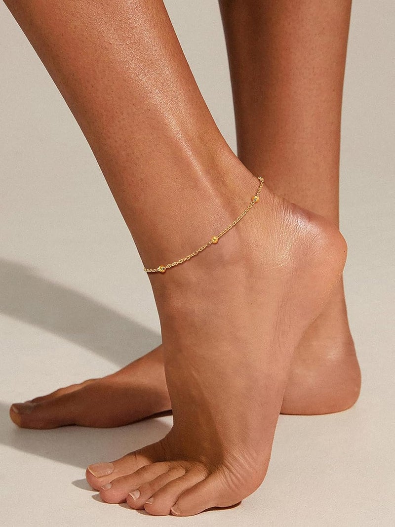 U7 Women Girls Barefoot Jewelry 18K Gold or Rose Gold Stainless Steel Heart/Rope/Figaro/Cuban Chain Anklet Foot Bracelet, 25-30 CM Long - Image 3