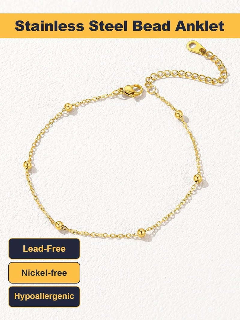 U7 Women Girls Barefoot Jewelry 18K Gold or Rose Gold Stainless Steel Heart/Rope/Figaro/Cuban Chain Anklet Foot Bracelet, 25-30 CM Long - Image 5