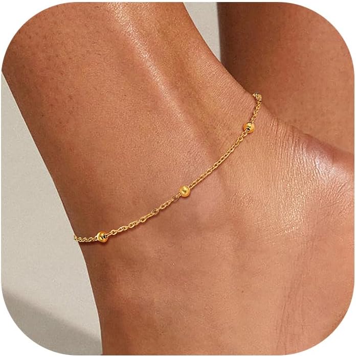 U7 Women Girls Barefoot Jewelry 18K Gold or Rose Gold Stainless Steel Heart/Rope/Figaro/Cuban Chain Anklet Foot Bracelet, 25-30 CM Long - Image 1