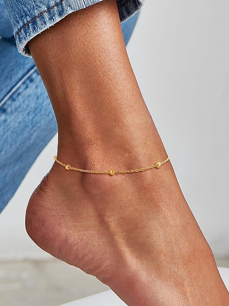 U7 Women Girls Barefoot Jewelry 18K Gold or Rose Gold Stainless Steel Heart/Rope/Figaro/Cuban Chain Anklet Foot Bracelet, 25-30 CM Long - Image 2