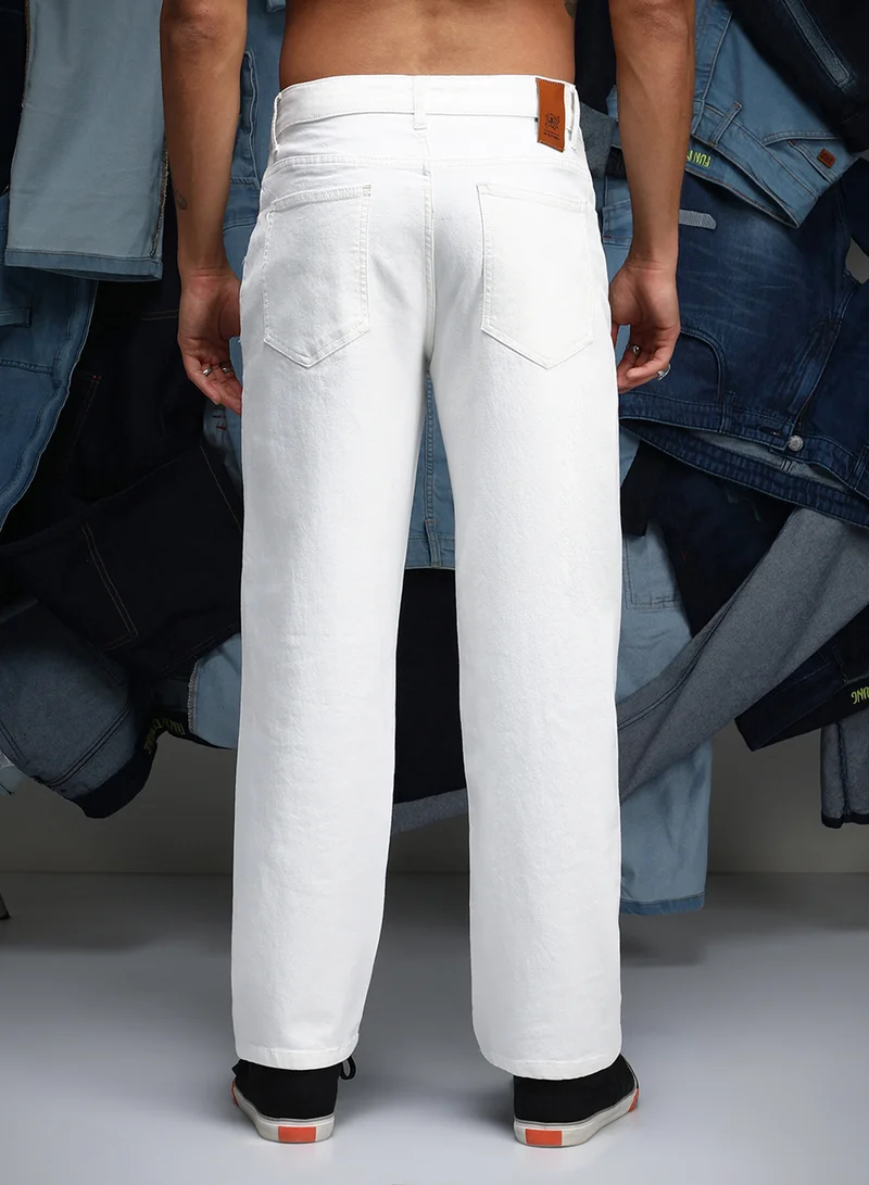 Campus Sutra Men's Chalk White Relaxed Low-Waist Denim Jeans