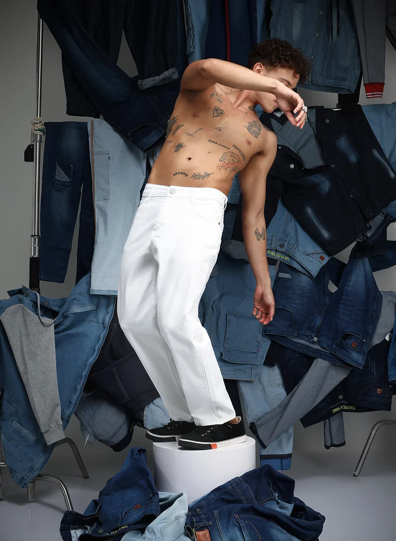 Campus Sutra Men's Chalk White Relaxed Low-Waist Denim Jeans
