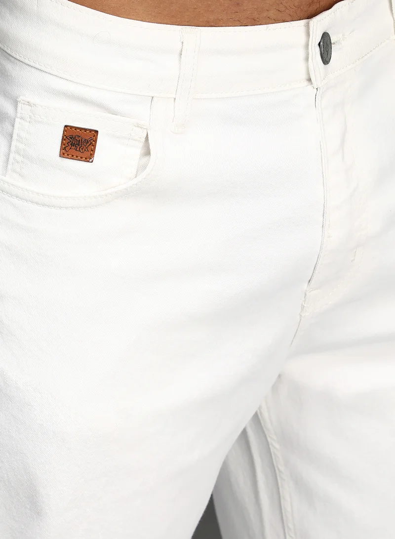 Campus Sutra Men's Chalk White Relaxed Low-Waist Denim Jeans