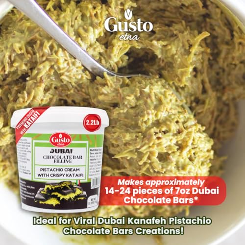 GUSTO ETNA Dubai Pistachio Chocolate Bar Filling- Pistachio Cream with Crispy Kataifi – Premium Crunchy Spread for Gourmet Dessert Spread, 35 oz (1kg), Product of Italy - Image 4