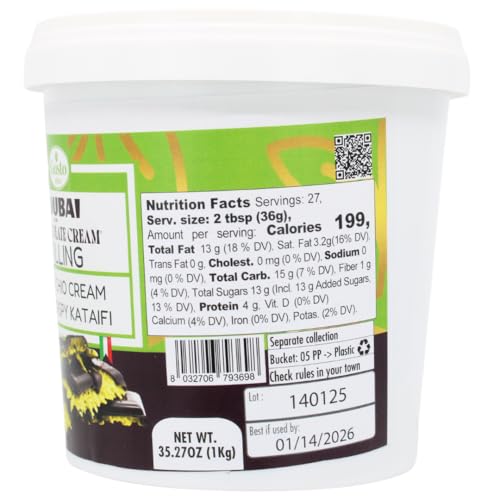 GUSTO ETNA Dubai Pistachio Chocolate Bar Filling- Pistachio Cream with Crispy Kataifi – Premium Crunchy Spread for Gourmet Dessert Spread, 35 oz (1kg), Product of Italy - Image 3