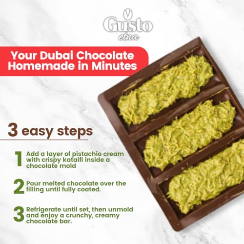 GUSTO ETNA Dubai Pistachio Chocolate Bar Filling- Pistachio Cream with Crispy Kataifi – Premium Crunchy Spread for Gourmet Dessert Spread, 35 oz (1kg), Product of Italy - Image 5