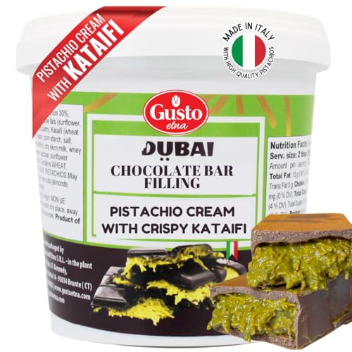 GUSTO ETNA Dubai Pistachio Chocolate Bar Filling- Pistachio Cream with Crispy Kataifi – Premium Crunchy Spread for Gourmet Dessert Spread, 35 oz (1kg), Product of Italy - Image 1