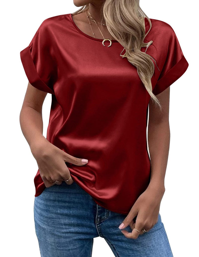 Fashion 2025 Summer Source Ol Temperament Sade Pullover Round Neck Straight Tube Women'S T-Shirt Primary Source - Image 1