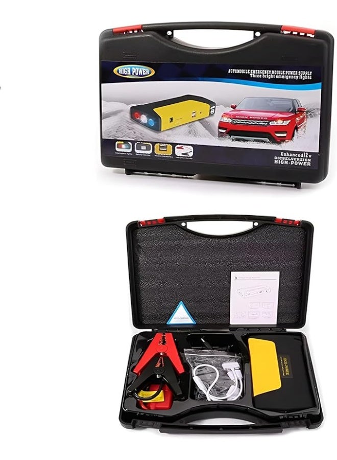 Portable Car Jump Starter and Power Bank - 12V Emergency Battery Booster for Petrol and Diesel Engines with Dual USB Ports, LED Light, and Safety Hammer - Image 1