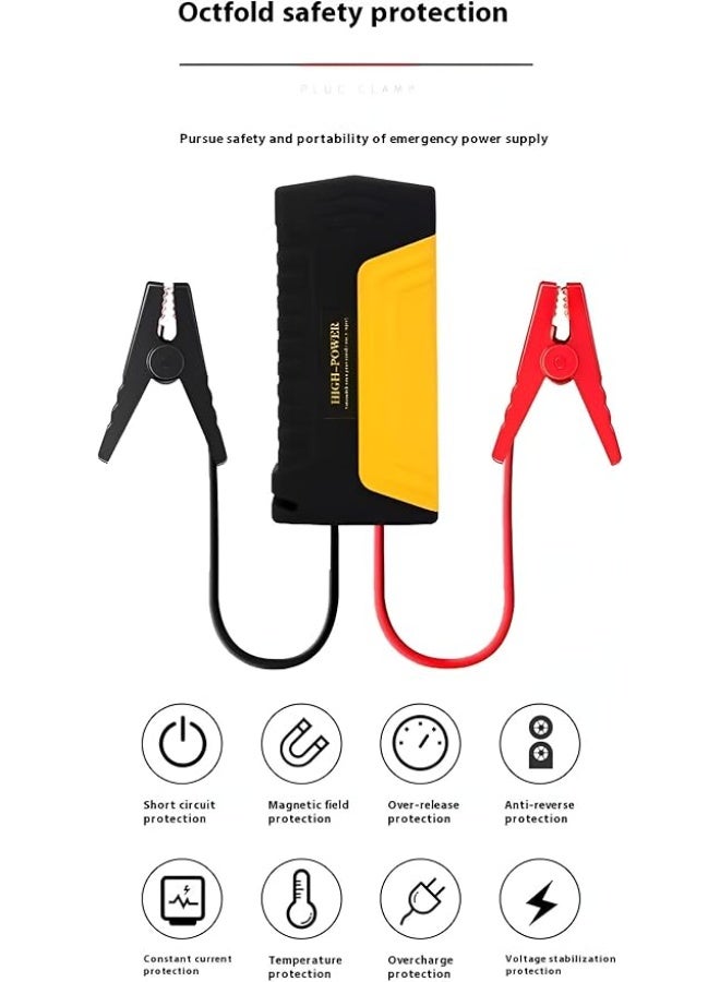 Portable Car Jump Starter and Power Bank - 12V Emergency Battery Booster for Petrol and Diesel Engines with Dual USB Ports, LED Light, and Safety Hammer - Image 4