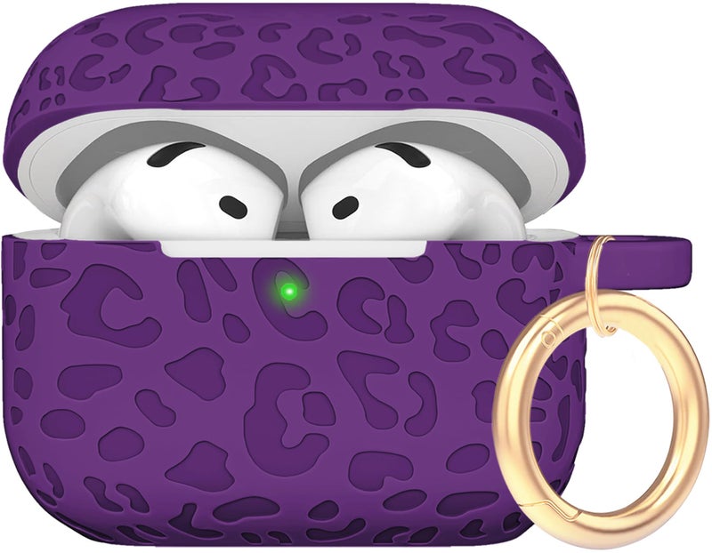 Gawnock Engraved Leopard Case Compatible with AirPods 4th Generation Cover with Keychain, Skin Soft Cover for Compatible with AirPods 4 Case Full Protection,Front LED Visible, Dark Purple - Image 1