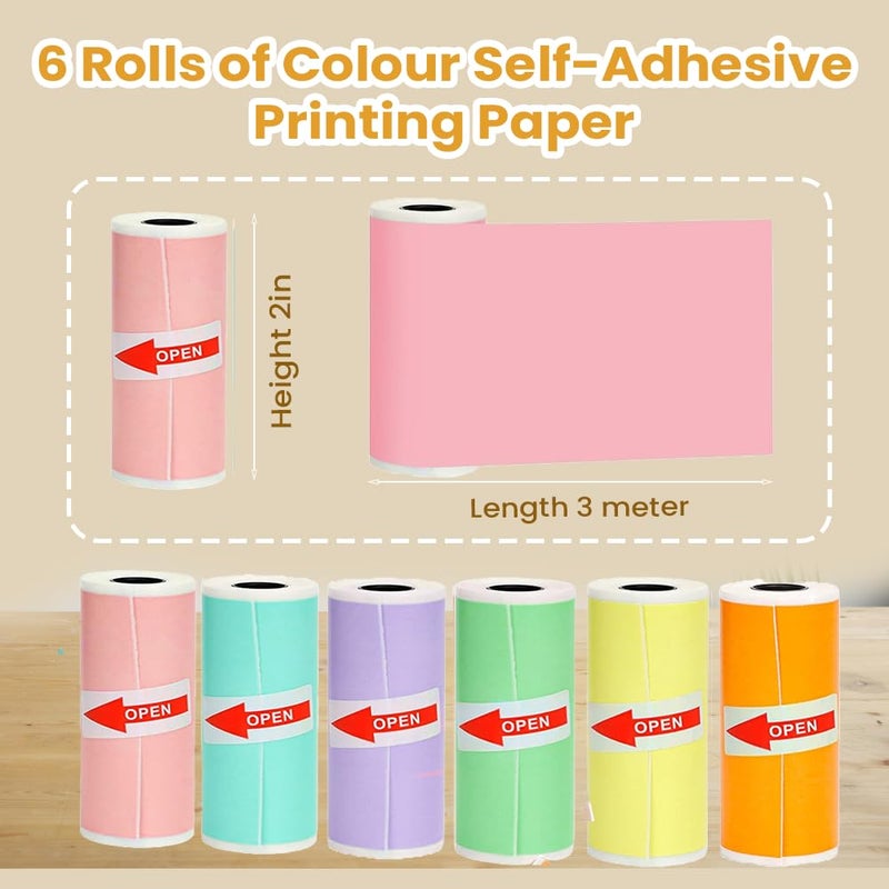 SEZNIK Sticky Adhesive 2 Inch Thermal Paper Rolls, Continuous 57mm Width Paper for Mini Thermal Printers (ExclusiveColor-57mm Width-Continuous Sticky Roll-Pack of 6) - Image 2