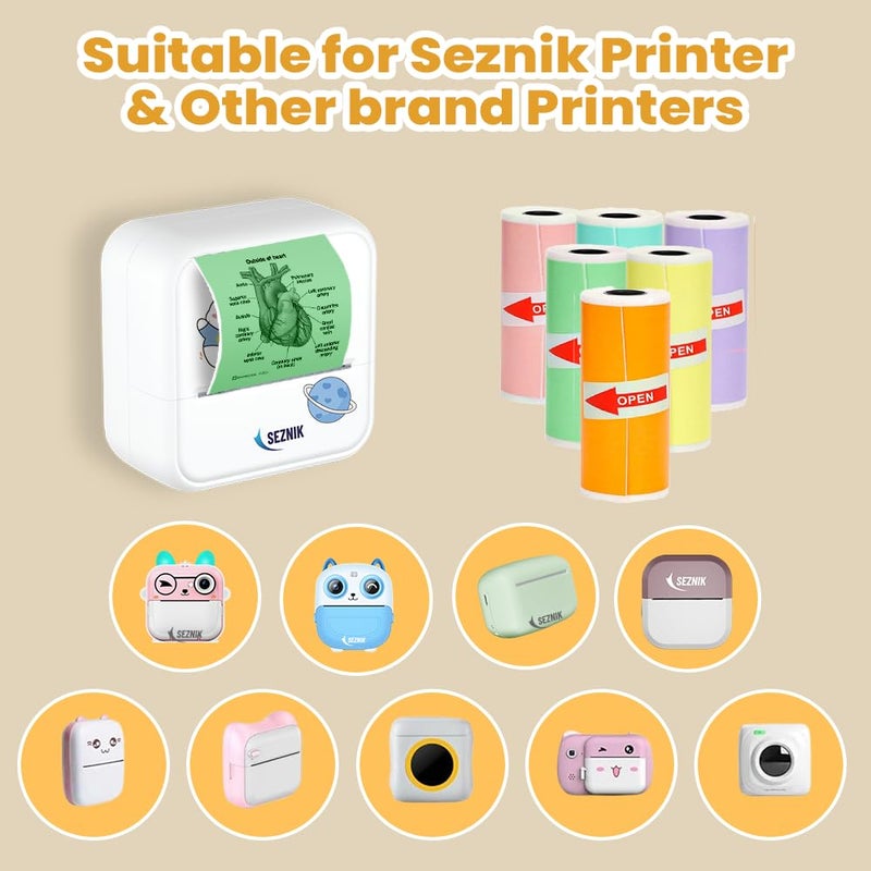 SEZNIK Sticky Adhesive 2 Inch Thermal Paper Rolls, Continuous 57mm Width Paper for Mini Thermal Printers (ExclusiveColor-57mm Width-Continuous Sticky Roll-Pack of 6) - Image 3