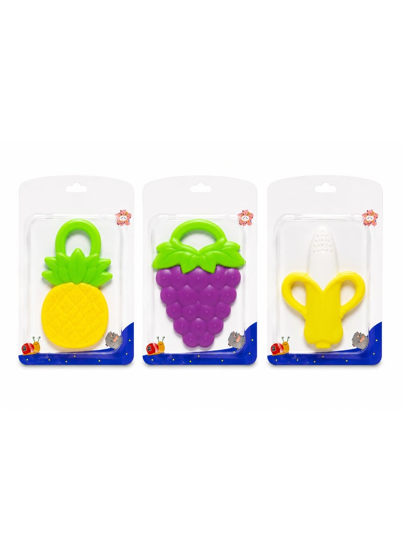 Baby Silicone Fruit Teether Set for Ages 3+ Months – 3 Different Shapes for Teething Relief & Easy Grip - Image 1