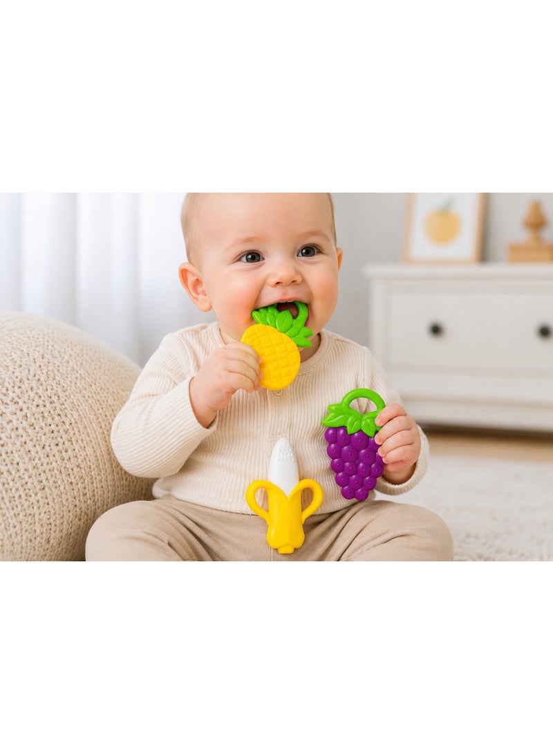 Baby Silicone Fruit Teether Set for Ages 3+ Months – 3 Different Shapes for Teething Relief & Easy Grip - Image 3