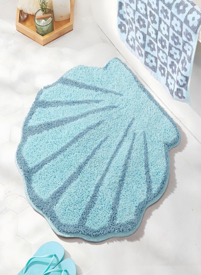 UNIBATH Seashell Bathroom Rugs and Mat Cute Beach Bath Mat for Cartoon Sea Bathroom Decor Aqua Blue Bath Rugs Plush Non-Slip Foot Mat Absorbent Bathtub Rug Washable - Image 1