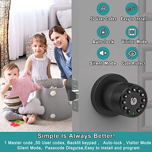 BOTHSTAR Keypad Door Knob with Key,Keyless Entry Door Lock, Code Locks Door Knob, Auto Lock,50 User Code,Easy to Install,for Home,Office,Bedroom,Garage,No Deadbolt - Image 2