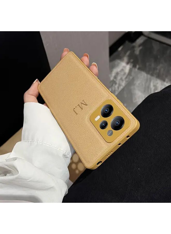 Custom Name Khaki Phone Case For Redmi Note 14 5G India Faux Leather Design - Image 1