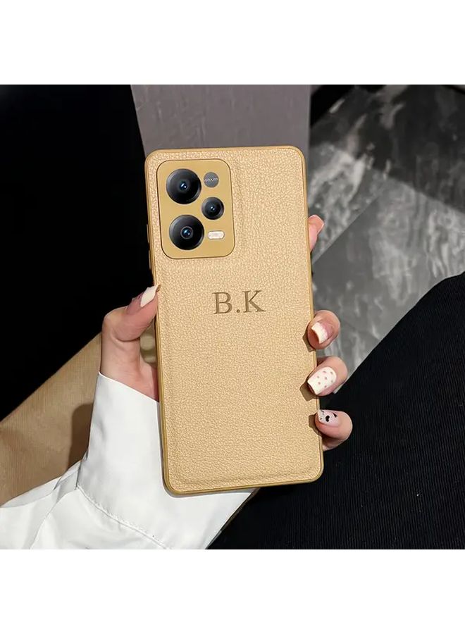 Custom Name Khaki Phone Case For Redmi Note 14 5G India Faux Leather Design - Image 2