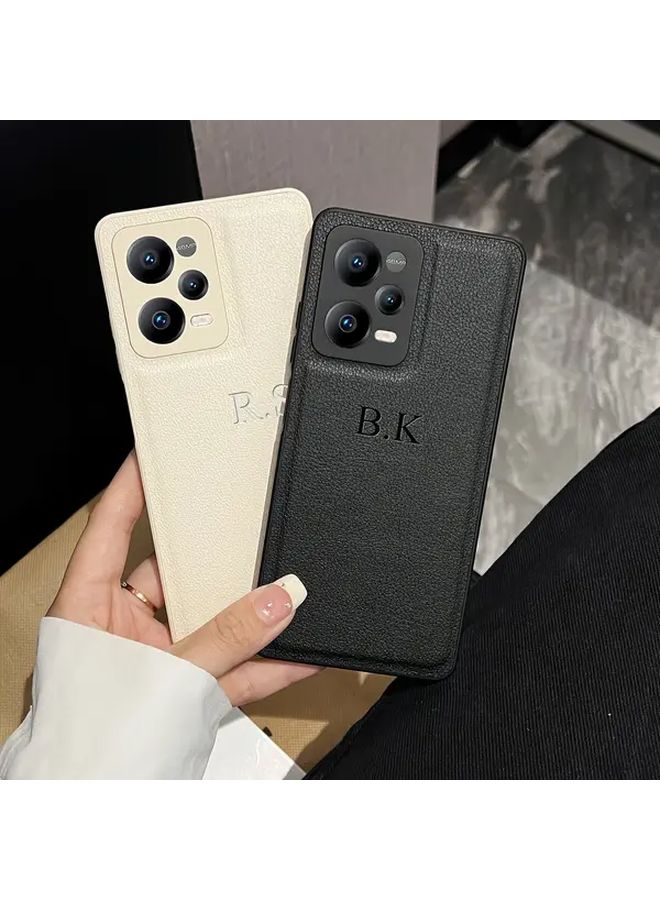 Custom Name Khaki Phone Case For Redmi Note 14 5G India Faux Leather Design - Image 4