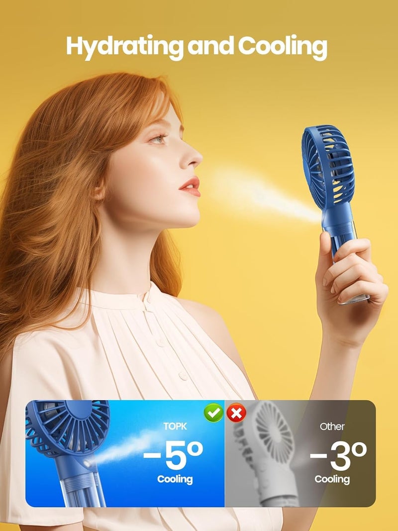 TOPK مروحة رذاذ محمولة - مروحة يدوية قابلة لإعادة الشحن برذاذ ماء شخصي سعة 32 مل مروحة تبريد صغيرة للسفر، الهواء الطلق، المكياج، التخييم، المنزل، واستخدام المكتب (أزرق) - Image 3