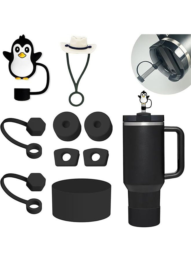 Stanley Cup Accessories Set, Including 6 Pcs Silicone Spill Proof Stopper, 2 Pcs Straw Cover Cap for 9-10 mm Straws, 1 Pcs Silicone Boot for Stanley Cup Stanley 40oz and 30oz Tumbler, Black - Image 1