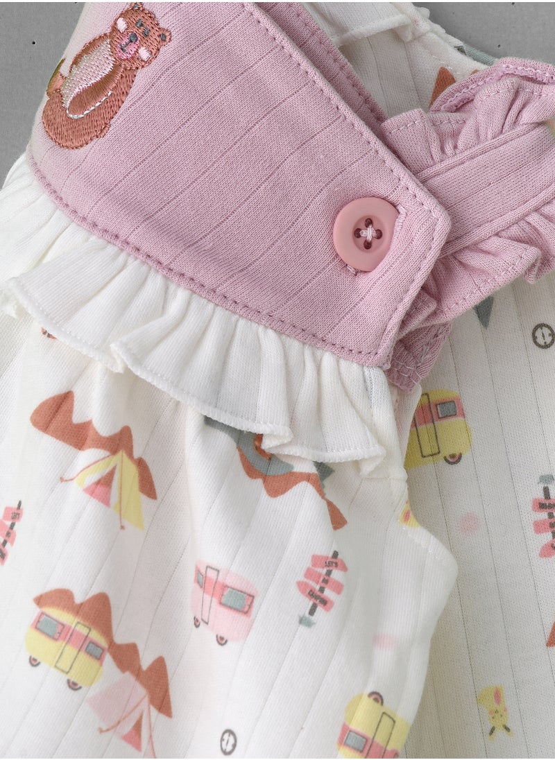 Elegant Kids Girls' Printed Sleeveless Romper with Fox Yoke and Ruffle Trim  - Image 4