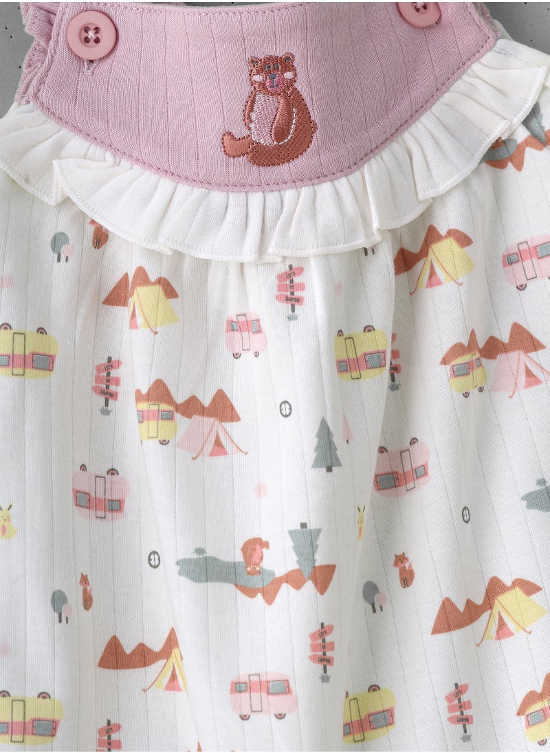 Elegant Kids Girls' Printed Sleeveless Romper with Fox Yoke and Ruffle Trim  - Image 3