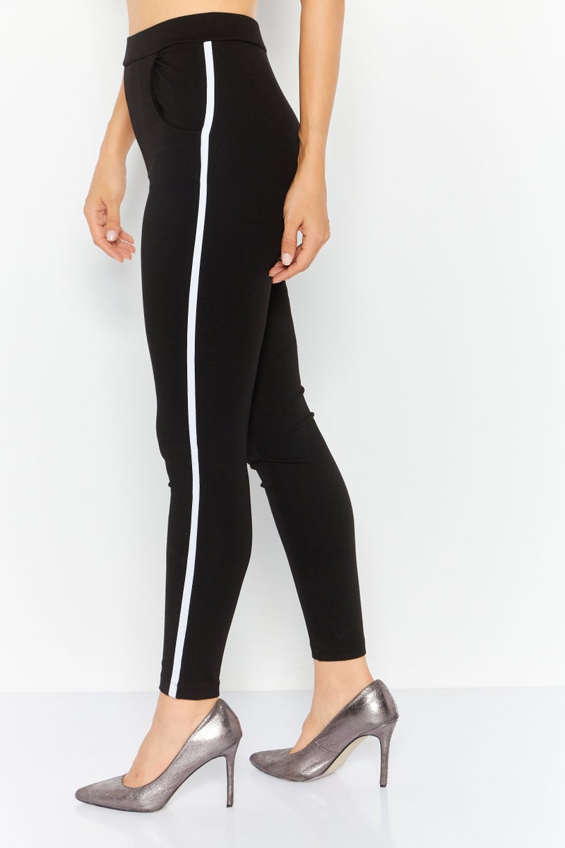 MODE Women Pull On Stripe Leggings, Black - Image 4
