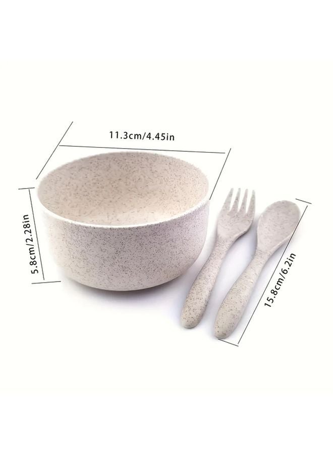 Mixed Color 12 Piece Wheat Straw Tableware Set Bowls Spoons Forks Disposable - Image 3