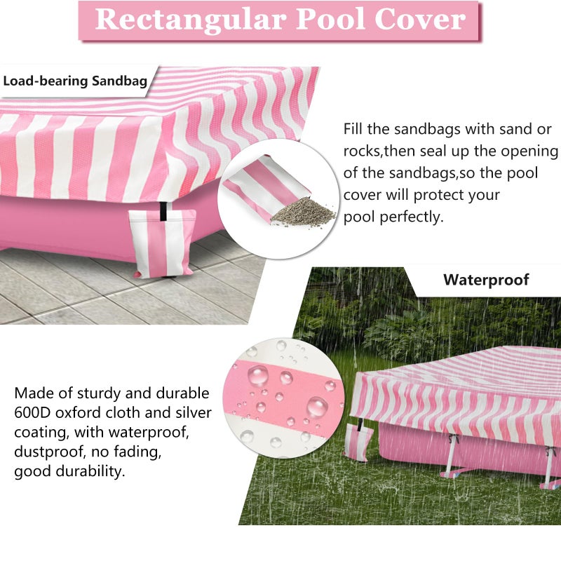 Sobana Rectangular Pool Cover,Waterproof Covers for 7' x 5' x 24" Rectangular Metal Frame Above Ground Outdoor Swimming Pool,with Tie-Down Ropes & 4 Sandbags,Increase Stability(Cover only,Pink) - Image 4