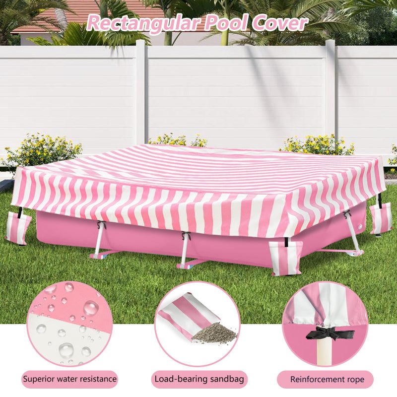 Sobana Rectangular Pool Cover,Waterproof Covers for 7' x 5' x 24" Rectangular Metal Frame Above Ground Outdoor Swimming Pool,with Tie-Down Ropes & 4 Sandbags,Increase Stability(Cover only,Pink) - Image 3