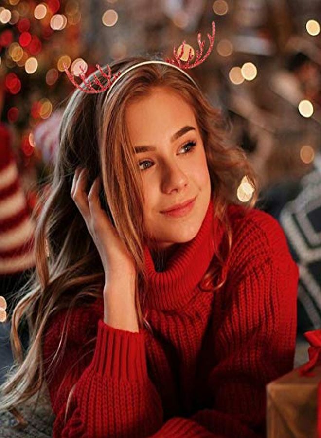 NVENF Christmas Headbands Glitter Xmas Reindeer Antler Hairbands For Women Girls Shiny Deer Horn Hair Hoop Holiday Hair Accessory Gifts (Style A Antler)  - Image 2