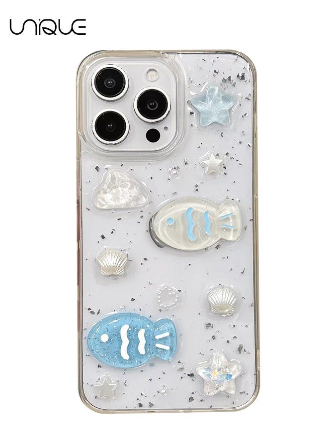 Unique For iPhone 16 Pro Phone Case - 3D Star Little Fish Shiny Phone Case - Clear Phone Case - Stylish and Simple Phone Case - TPU Drop Protection - Image 1