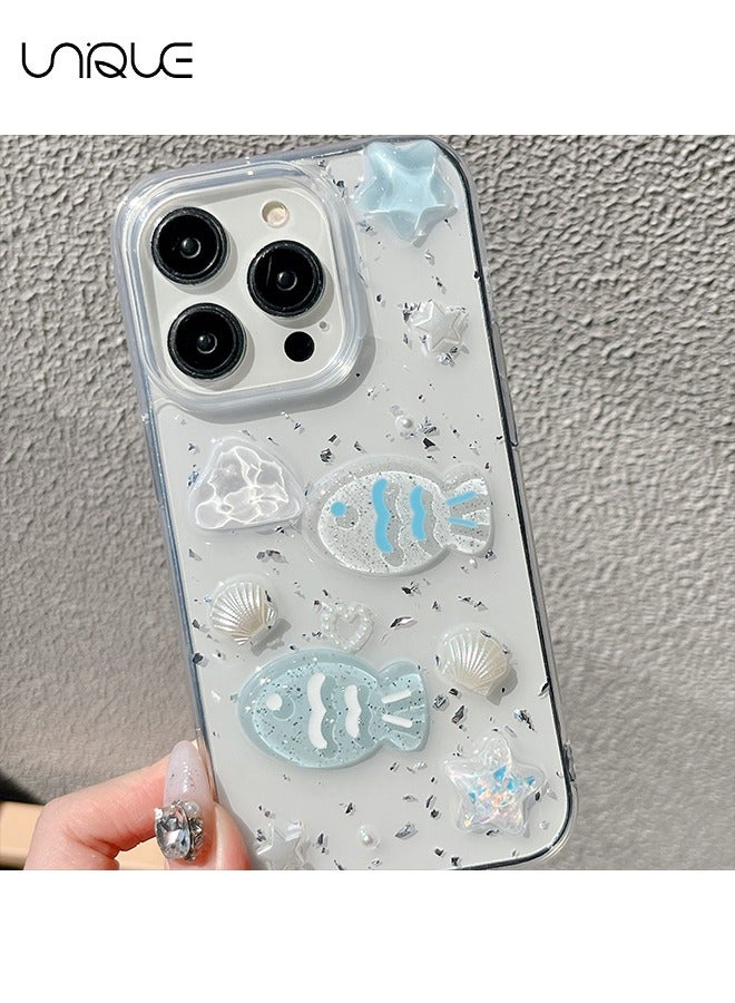 Unique For iPhone 16 Pro Phone Case - 3D Star Little Fish Shiny Phone Case - Clear Phone Case - Stylish and Simple Phone Case - TPU Drop Protection - Image 3
