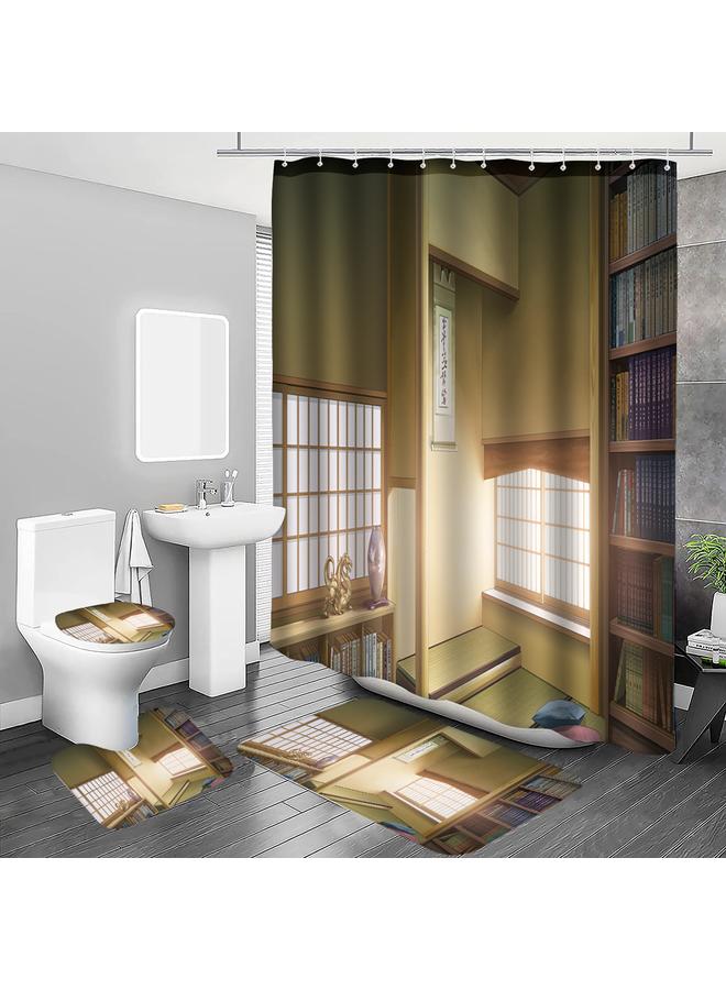 Bluejw A Generation Of Japanese Animation Scene Shower Curtain Four-piece Digital Printing Shower Curtain Mat Suit U-shaped Mat Wholesale - Image 1
