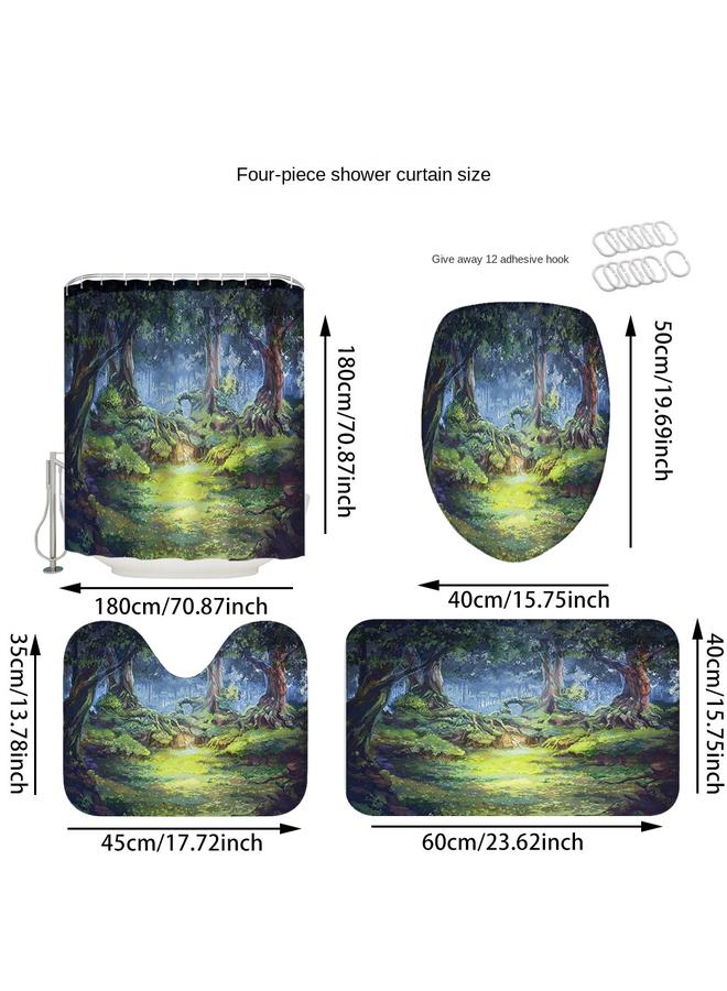 Bluejw A Generation Of Japanese Animation Scene Shower Curtain Four-piece Digital Printing Shower Curtain Mat Suit U-shaped Mat Wholesale - Image 4