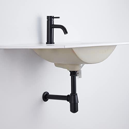 GORDEE Bathroom Basin Sink Bottle Trap Waste Pipe 1-1/4 inch Slip Inlet Drain Tube Kit, Lavatory Adjustable Basin Sink Waste Drain P-Trap Kit, General US/CA Standard, Matte Black - Image 3