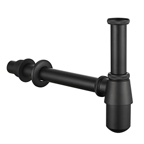 GORDEE Bathroom Basin Sink Bottle Trap Waste Pipe 1-1/4 inch Slip Inlet Drain Tube Kit, Lavatory Adjustable Basin Sink Waste Drain P-Trap Kit, General US/CA Standard, Matte Black - Image 1